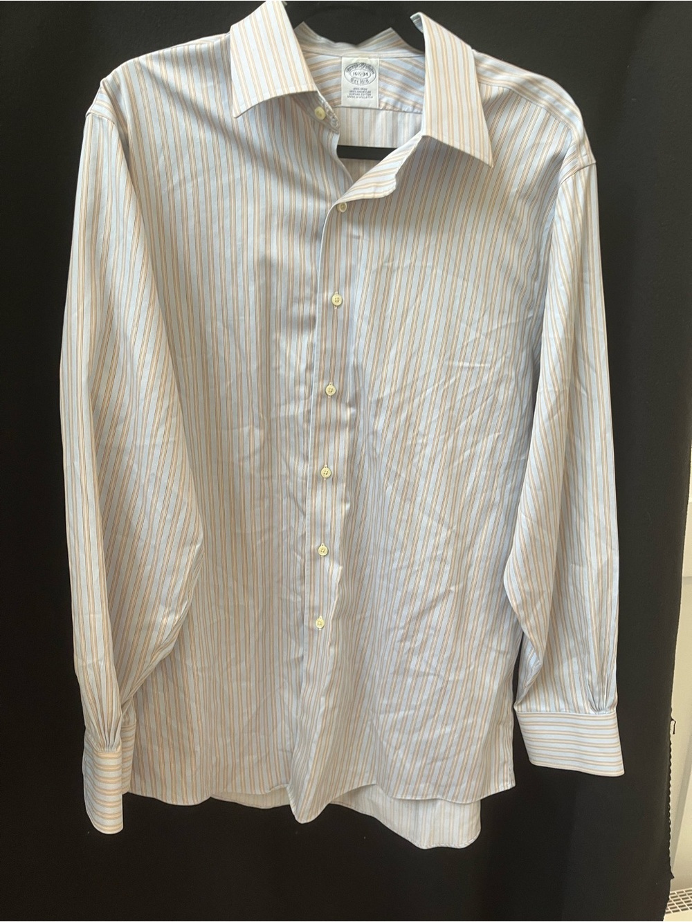 Brooks Brothers Light Blue and White Striped Dress Shirt with Tan Pinstripes